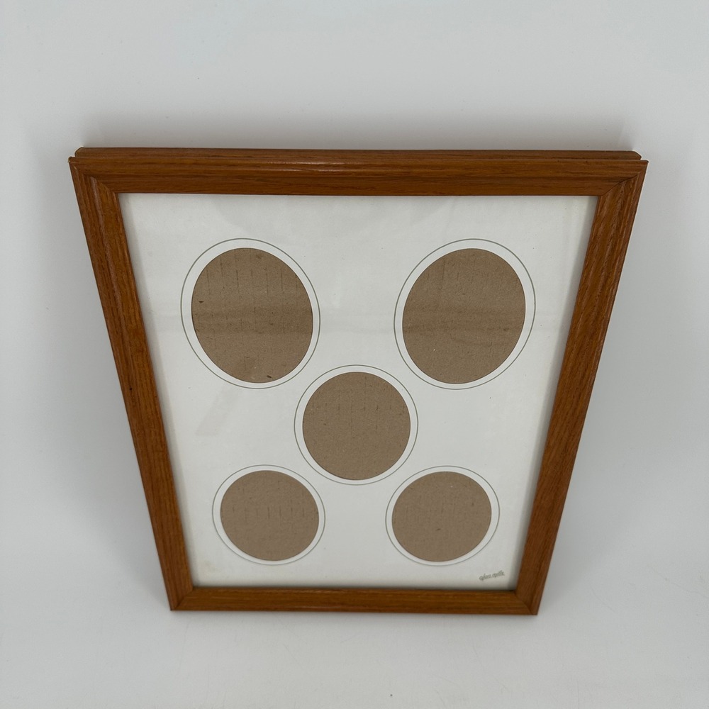 Olan Mills Vintage Wood Multi Photo Collage Frame 5 Oval Openings Brown Oak Tone